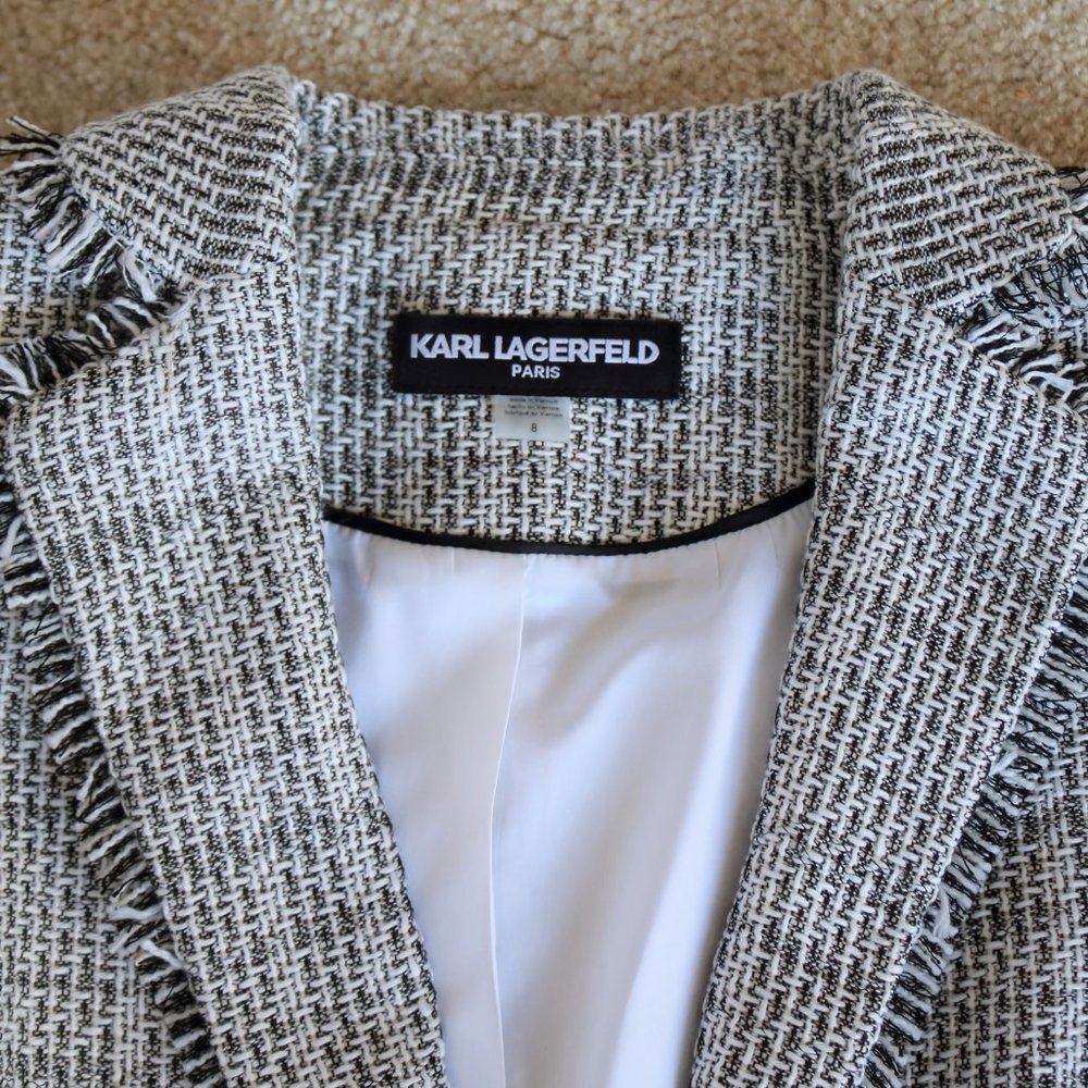 NEW KARL LAGERFELD PARIS PLAID TWEED BLAZER JACKET